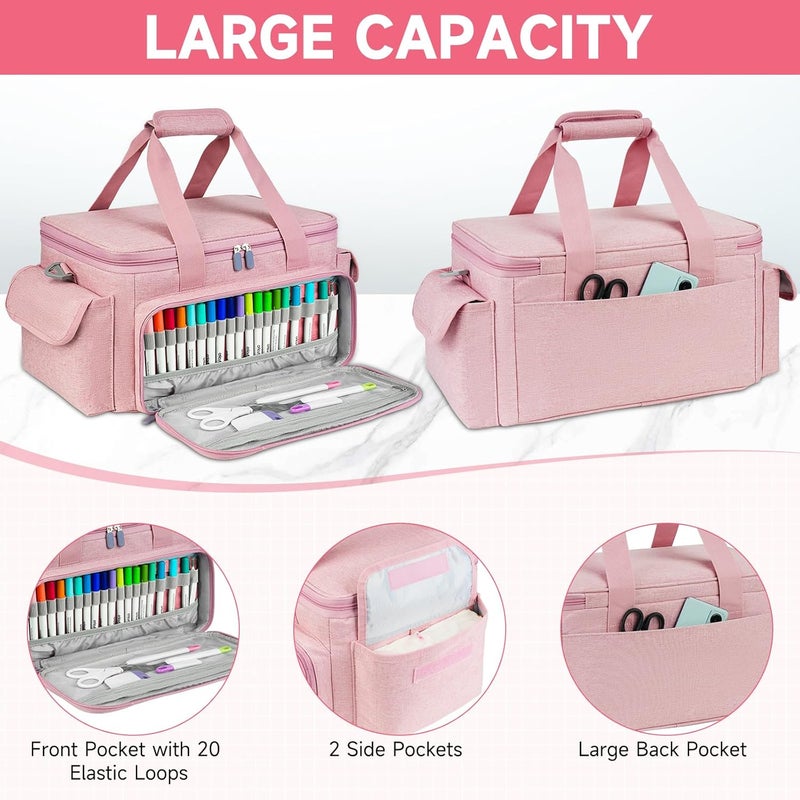 LEFORZ Carrying Case Compatible with Cricut Joy Xtra,Protable Travel Storage Bag with Removable Dividers Fits for Cricut Joy Xtra Accessories and Supplies,Pink - Image 4